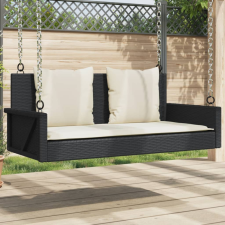 Fekete polyrattan hintapad párnával 119 x 56 x 48 cm hintaágy