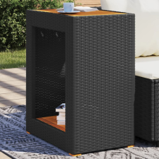 fekete polyrattan kerti kisasztal fa asztallappal 60x40x75 cm kerti bútor