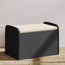 fekete polyrattan tárolópad párnával 80 x 51 x 52 cm kerti bútor