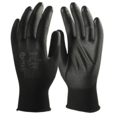  FEKETE PRECÍZIÓS POLIÉSZTER KESZTYŰ, PU MÁRTOTT TENYÉRREL (8)