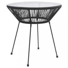  Fekete rattan és üveg kerti étkezőasztal Ø70 x 74 cm kerti bútor