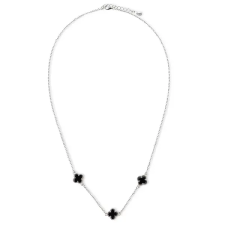  Fekete S925 Ezüst Nyaklánc Lóhere Medállal - 49cm nyaklánc