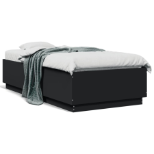  fekete szerelt fa ágykeret LED-világítással 90 x 190 cm ágy és ágykellék