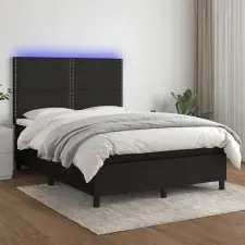  fekete szövet rugós és LED-es ágy matraccal 140x200 cm ágy és ágykellék