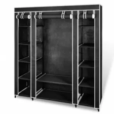  Fekete szövet ruhásszekrény tárolórekeszekkel 45x150x176 cm bútor