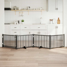  fekete tömör fa 4 paneles összecsukható kutyakapu ajtóval 320cm kutyafelszerelés