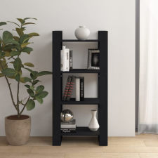  Fekete tömör fa könyvszekrény/térelválasztó 60 x 35 x 125 cm bútor