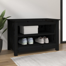  Fekete tömör fenyőfa cipőtároló pad 70x38x45,5 cm bútor