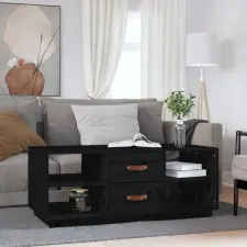  fekete tömör fenyőfa dohányzóasztal 100 x 50 x 41 cm bútor