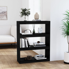  fekete tömör fenyőfa könyvszekrény/térelválasztó 80x30x103,5 cm bútor