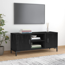  Fekete tömör fenyőfa TV-szekrény 110x35x48 cm bútor