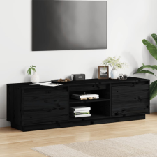 fekete tömör fenyőfa TV-szekrény 140 x 35 x 40 cm bútor