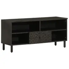  Fekete tömör mangófa TV-szekrény 100 x 33 x 46 cm bútor