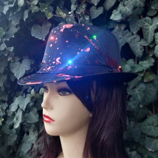  FEKETE véres kéz lenyomatos Led-es világító selyem buli kalap party kellék