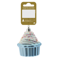  Felakasztható cupcake műanyagból 8 cm kék-színes karácsonyfadísz