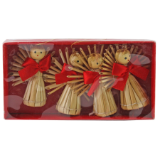  Felakasztható szalmaangyal masnival 4 darab karácsonyi dekoráció