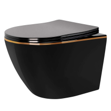 Felfüggesztett WC-csésze Rea CARLO Mini Rimless Duroplast Flat Black Gold Edge szaniter