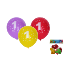 Felfújható lufi 30cm - 5db készlet, 1-es számmal party kellék