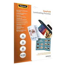 FELLOWES Lamináló fólia, A4, 80 mikron, fényes, könnyen összehajtható, 25 db lamináló fólia