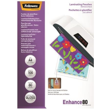 FELLOWES Meleglamináló fólia, 80 mikron, A4, fényes, öntapadó, 100 db, FELLOWES lamináló fólia
