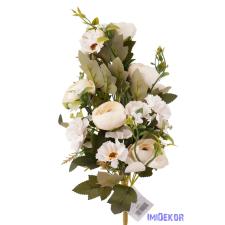  Féloldalas 12 ágú boglárka-cínea selyemcsokor 41 cm - Törtfehér dekorációs kellék