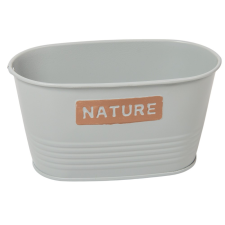  Fém kaspó ovális nature felirattal szürke M8x15x8cm dekorációs kellék