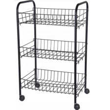 Fém konyhai 3 szintes zsúrkocsi, 62 cm, fekete bútor