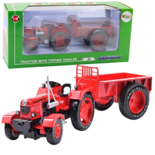 Fém piros traktor utánfutóval 1:18 méretarány autópálya és játékautó