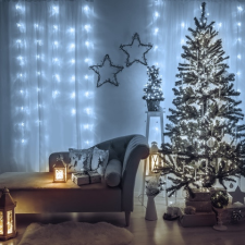 Fényfüggöny - 200 db LED - hidegfehér - hálózati - IP44 - 4,2 m - 8 program karácsonyfa izzósor