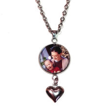  Fényképes nyaklánc domború szívvel, rozsdamentes acélból, ezüst szín nyaklánc