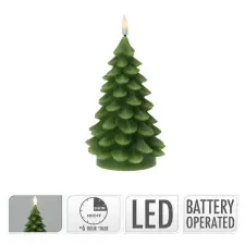  Fenyő gyertya LED-es időzítős elemes (elem nélkül) zöld M17cm dekorációs kellék