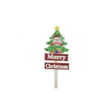 Fenyőfa mikulással betűzős Merry Christmas felirattal fa/polyfoam 70x20cm piros,fehér karácsonyi dekoráció