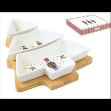Fenyőfa porcelántál szett 3 részes, bambusztálcán 25,5x21cm, dobozban, Nutcrackers konyhai eszköz