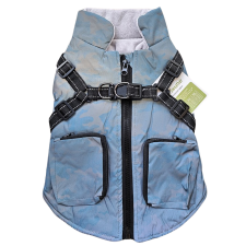  Fényvisszaverő Kutyakabát beépített kutyahámmal és zsebekkel, kék, S-es nyakörv, póráz, hám kutyáknak