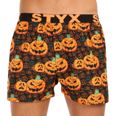  Férfi bő szárú boxeralsók Styx művészet sportos gumipánt Halloween tök (B1755) M