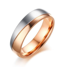  Férfi jegygyűrű, karikagyűrű ezüst sávval, rozsdamentes acél, arany színű, 12-es méret gyűrű