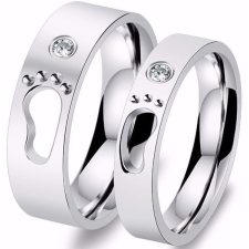  Férfi jegygyűrű, karikagyűrű lábnyommal, rozsdamentes acél, ezüst színű, 8-as méret gyűrű