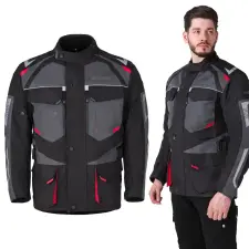  Férfi motoros kabát W-TEC Burdys Evo fekete-szürke-piros XL motoros kabát