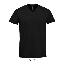 Férfi MPERIAL V-nyakú rövid ujjú póló, SOLS SO02940, Deep Black-M férfi póló