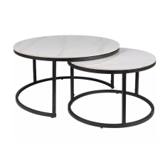  Ferrante Kerek Márvány Hatású Kerámia Dohányzóasztal Szett Fehér/Fekete bútor