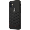 Ferrari CG MOBILE FERRARI OFF TRACK QUILTED szilikon telefonvédő (valódi bőr bevonat, műanyag hátlap, csíkos) FEKETE Apple iPhone 12 mini (FEHQUHCP12SBK) (106615)