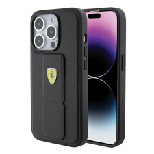 Ferrari Grip Stand Metal Logo iPhone 15 Pro kemény hátlap tok, fekete FEHCP15LGSPSIK tok és táska