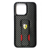 Ferrari iPhone 15 Pro (6,1") hátlap tok, PU, carbon mintás, kitámasztható, fekete, Ferrari Grip Stand (FEHCP15LGSNCAK)