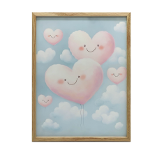  FESTÉS VÁSZONRA RÓZSASZÍN SZÍVEK A FELHŐKEN PREMIUM VÁSZON 70x100 CM grafika, keretezett kép