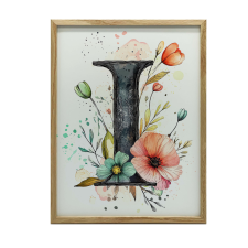 FESTMÉNY VÁSZONRA I. BETŰ VIRÁGAL VÁSZON PREMIUM 70x100 CM grafika, keretezett kép