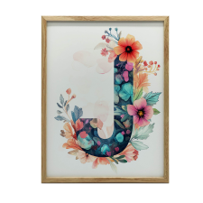  FESTMÉNY VÁSZONRA J BETŰ VIRÁGAL 50x70 CM KERET NÉLKÜL PREMIUM grafika, keretezett kép