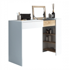 Fésülködőasztal/íróasztal, fehér/tölgy sonoma, ELIS bútor