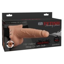 Fetish Strap-On 7,5 - felcsatolható, üreges, spriccelő dildó (natúr) felcsatolható eszközök