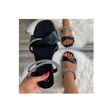 FF Lux Shoes Ébensikk - fekete, strasszos pántos papucs  Méret: 36 női papucs