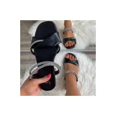 FF Lux Shoes Ébensikk - fekete, strasszos pántos papucs  Méret: 37 (TZ166-1BK-37)